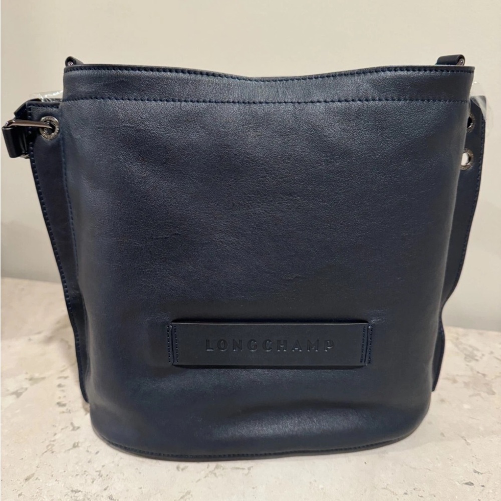 New Longchamp 3D Dark Midnight Navy Leather shoulder hobo bag